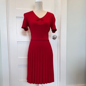 Draper James Red Bow-Accent Pleated Dress Fit and Flare Knit Dress XS